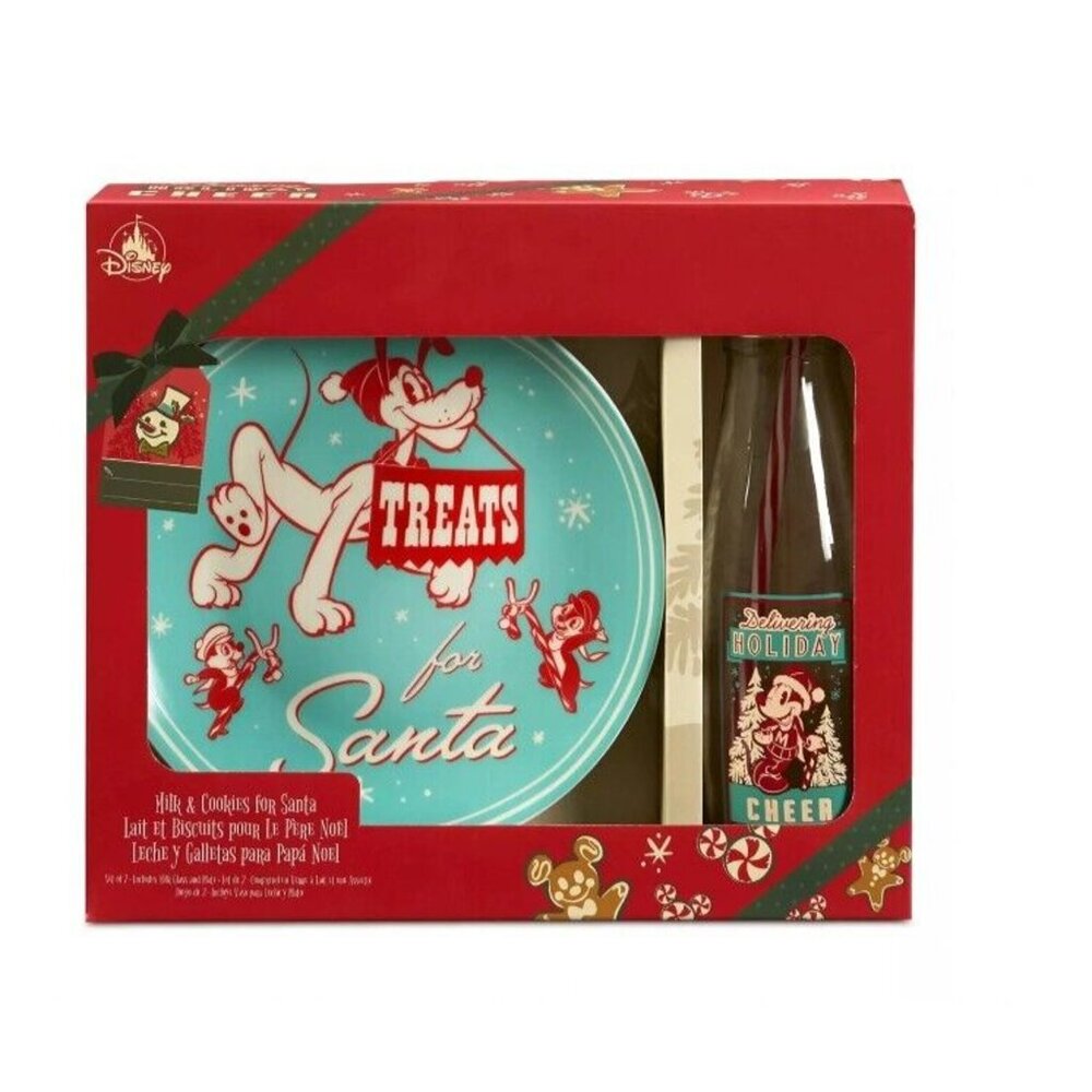 Disney Christmas Treats For Santa Plate & Milk Bottle Set Pluto Mickey Holiday C